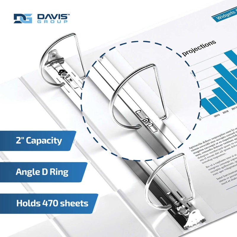 Davis Group مجلدات إيزيفيو بريميوم 3 حلقات مع أغطية شفافة وحلقات د، مجلدات للمدرسة أو المكتب، 2 إنش، عبوة من 6، أبيض - Image 2